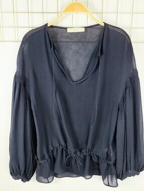 Stella McCartney Silk Navy Drawstring Blouse Top